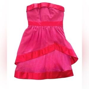 Phoebe Couture red and pink mini strapless cocktail dress